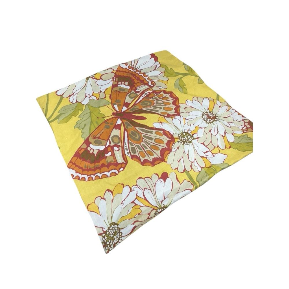 Pottery Barn Butterfly Garden Pillow Cover Yellow Linen Cotton Floral 24x24 NEW - Picture 4 of 8
